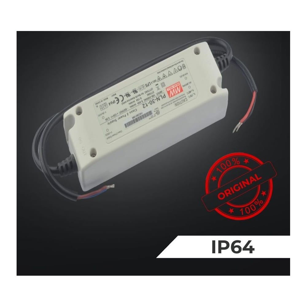 Изображение товара Светодиодный драйвер (LED-драйвер) MEAN WELL PLN-30-12 с коррекцией мощности для внутреннего и наружного применения с IP64 30 Вт 12 В 2.5 А 265954 Изображение товара Светодиодный драйвер (LED-драйвер) MEAN WELL PLN-30-12 с коррекцией мощности для внутреннего и наружного применения с IP64 30 Вт 12 В 2.5 А 265954