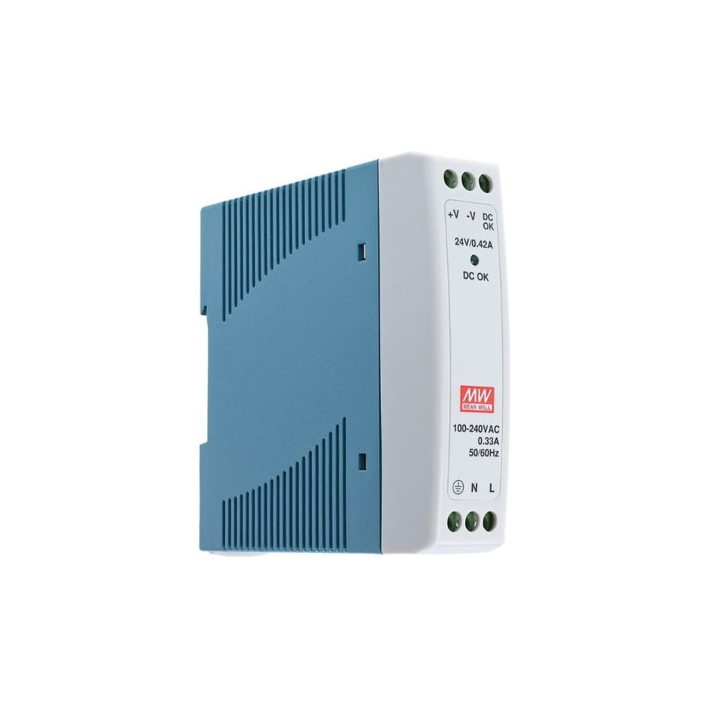Блок питания на DIN-рейку MEAN WELL MDR-10-24 10 Вт 24 В 0.42 А, модульный, для промышленного оборудования и автоматизации производства 293200