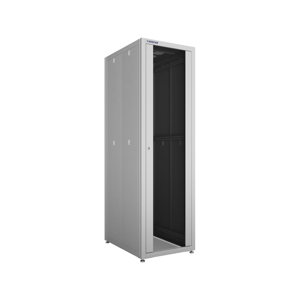 Шкаф телекомуникационный напольный KOSCAB 32U 600х800мм, передняя дверь стекло, задняя глухая металл, регулируемые опоры, стенки съемные, разобранный, серый RAL 7035 шт КОС-ШТП-32U6080ДС