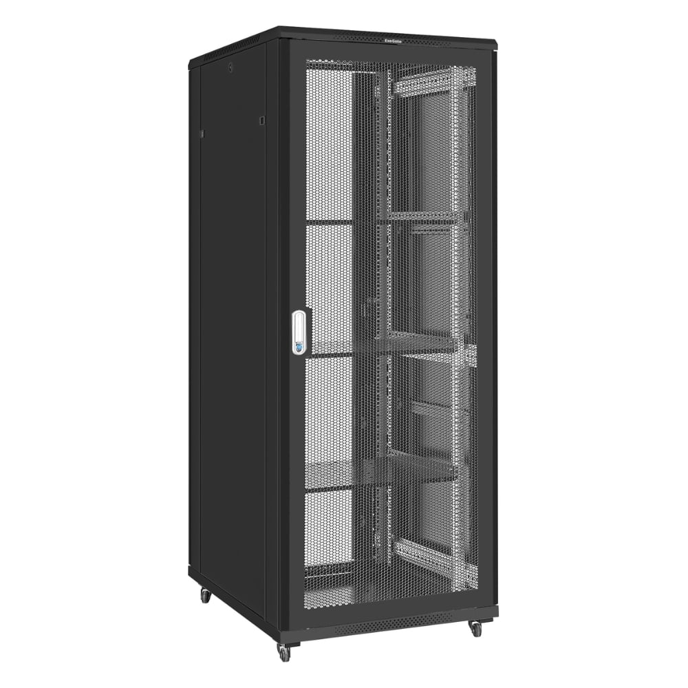 Шкаф телекоммуникационный ExeGate 19 напольный 42U EC-FS-42U.800.1000.V.V.BLACK 19”, 42U, 800x1000x2054mm ШхГхВ , передняя перфорированная дверь 300283