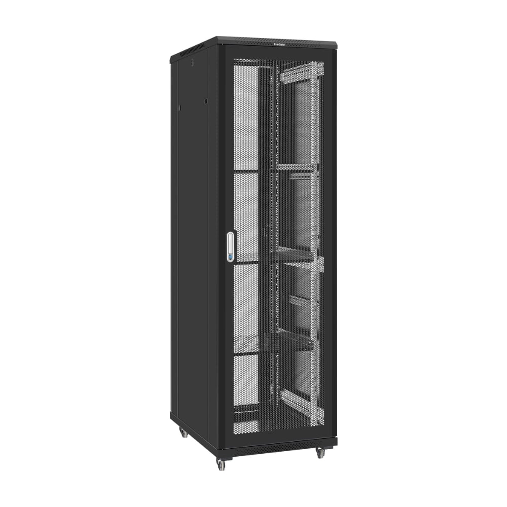 Шкаф телекоммуникационный ExeGate 19 напольный 42U EC-FS-42U.600.800.V.V.BLACK 19”, 42U, 600x800x2054mm ШхГхВ , передняя и задняя двери перфорированные 300275