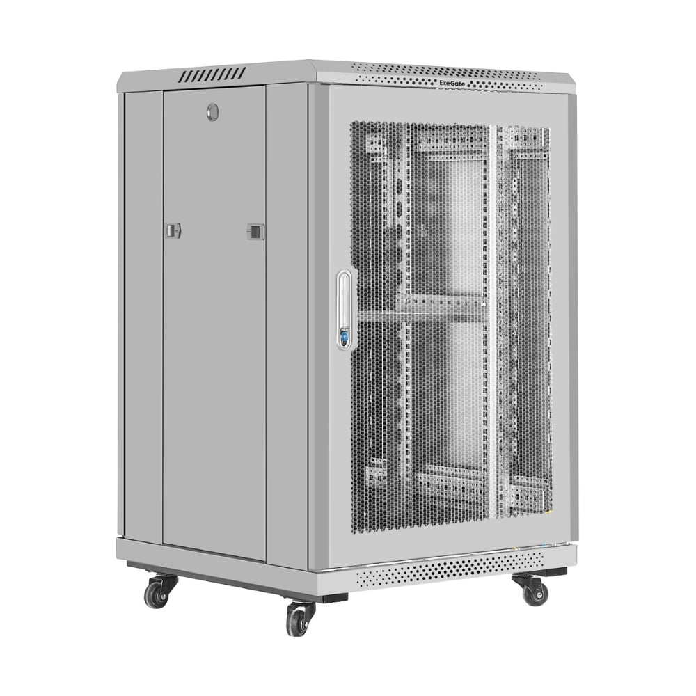 Шкаф телекоммуникационный ExeGate 19 напольный 18U EC-FS-18U.600.600.V.GREY 19”, 18U, 600x600x987mm ШхГхВ , передняя и задняя двери перфорированные 301399