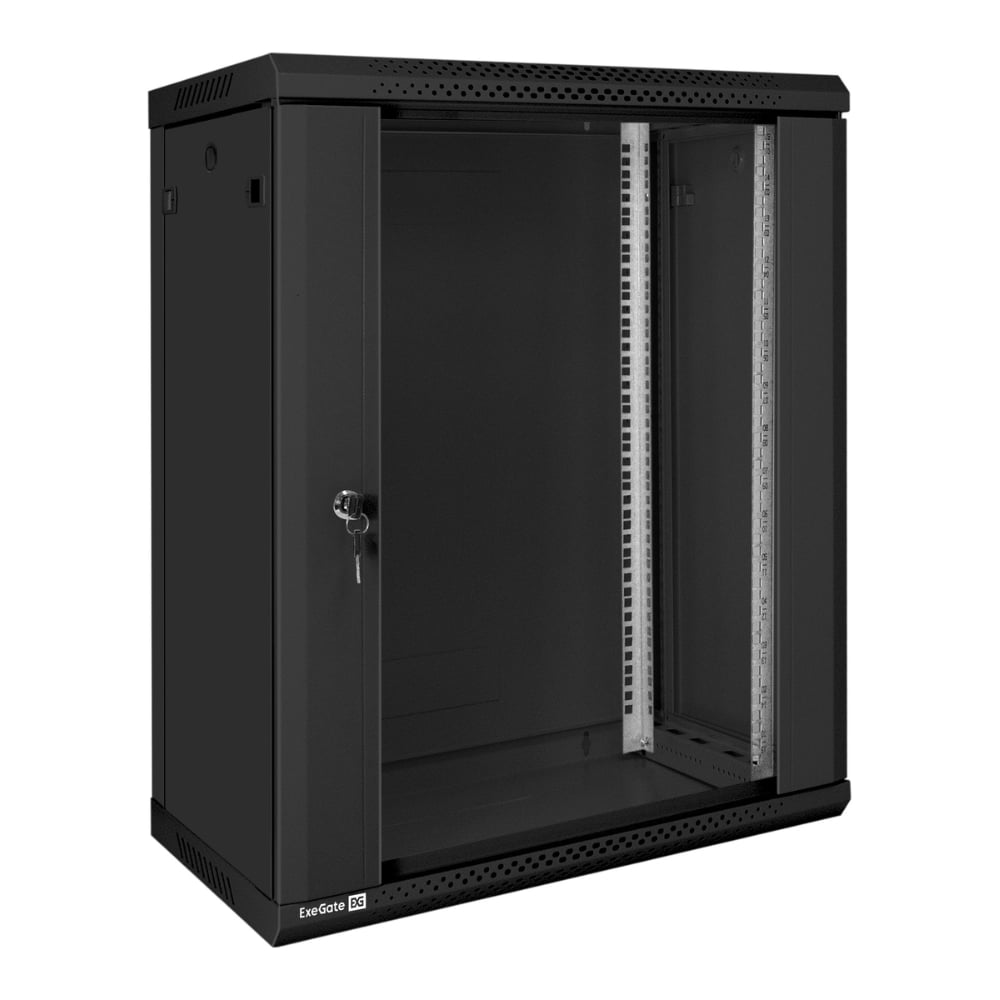 Шкаф телекоммуникационный ExeGate 19 настенный 15U EC-WM-15U.450.G.BLACK 19”, 15U, 600x450x769mm ШхГхВ , передняя дверь закаленное стекло, съемные боковые панели 300254