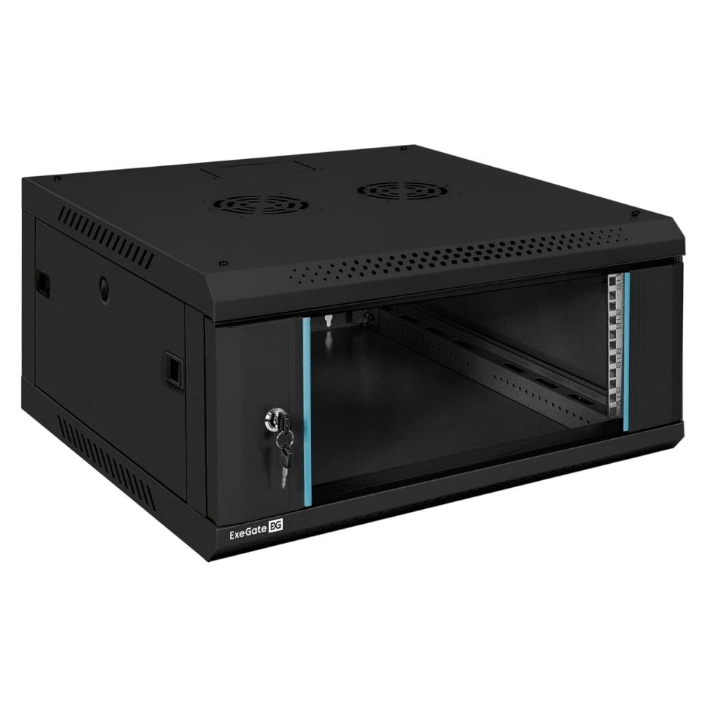 Шкаф телекоммуникационный ExeGate 19 настенный 4U EC-WM-4U.600.G.BLACK 19”, 4U, 600x600x280mm ШхГхВ , передняя дверь закаленное стекло, съемные боковые панели 300262