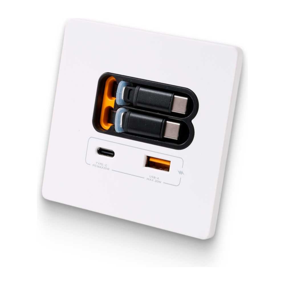 Зарядное устройство DORI 2 кабеля Type-C + USB-A + Type-C, белый 53303
