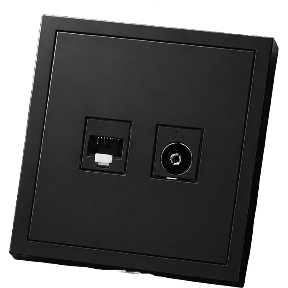 Розетка Metronex для сетевого кабеля LAN + TV с рамкой черный матовый Квадро FRZ340221CMT