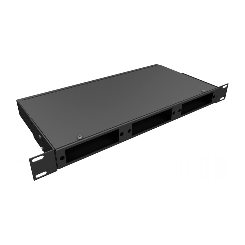 Кросс оптический KOSCAB 19'' укомплектованный 1U, 12 портов SC/APC, 9/125 мкм (планки, сплайс-кассета, пигтейлы, КДЗС, адаптеры) черный RAL 9005шт КОС-КС-1U-12-SC/A-9-SP1.5G1AY-BL