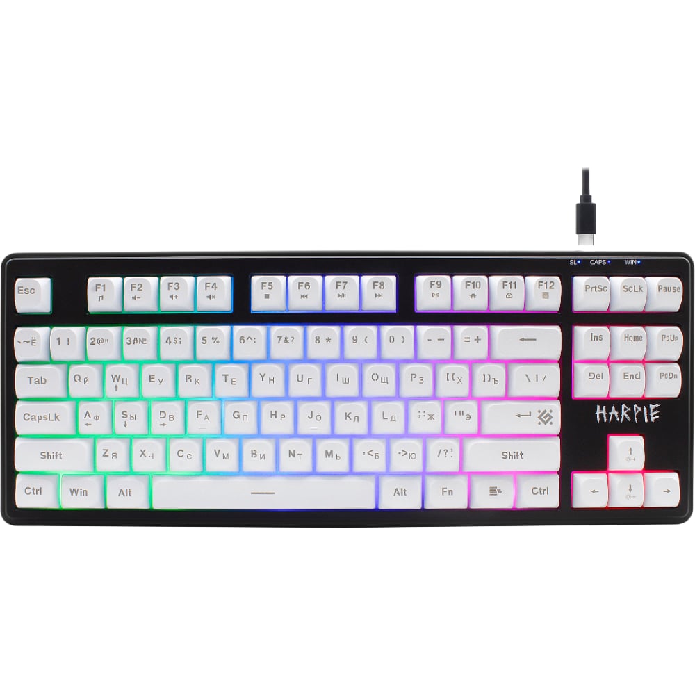 Проводная игровая клавиатура DEFENDER Harpie GK-401 RU, чер/бел, 87кн+FN, радужный, 1.5м 45401