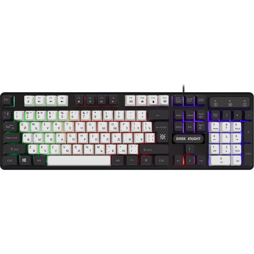 Проводная игровая клавиатура DEFENDER Dark Knight GK-077 RU, бело-черный, 104кн, радужная 45078