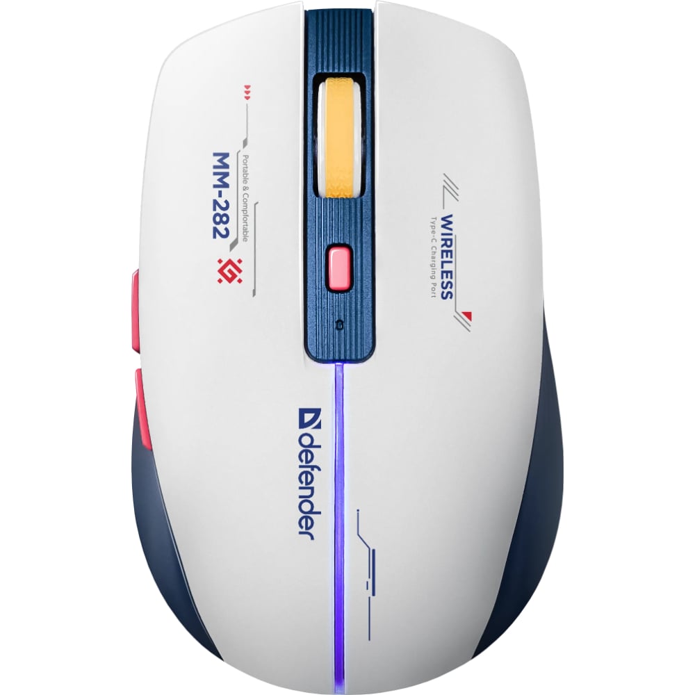 Беспроводная игровая мышь DEFENDER Dila MM-282 белый+синий, LED, 6D, 2.4, 1800dpi 52282