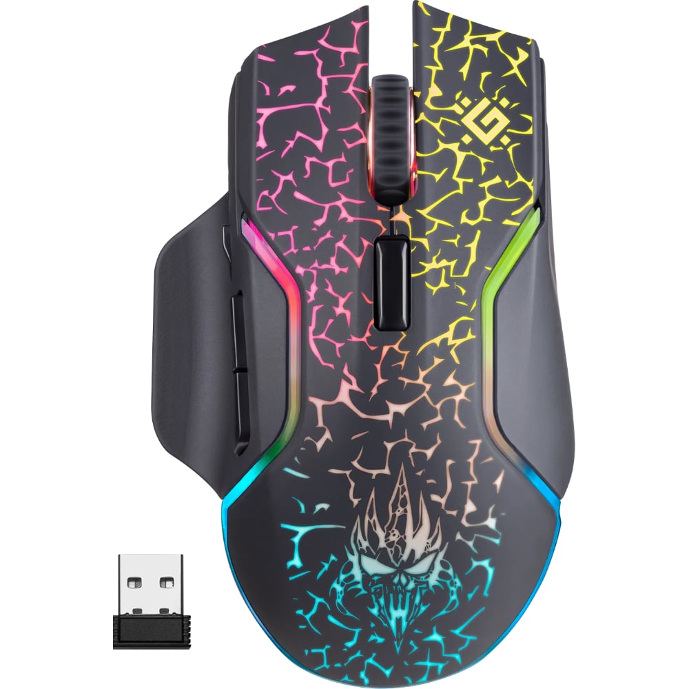 Беспроводная игровая мышь DEFENDER Oneshot GM-067 черный, LED, 7D, 300 мАч, 3200dpi 52067