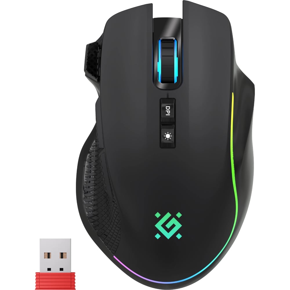Беспроводная игровая мышь DEFENDER Immortal GM-421 черный, 8D, 10000dpi, 3в1, 400mAh, RGB 52421