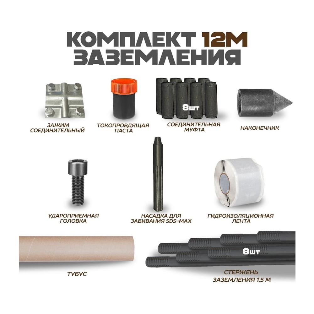 Комплект заземления ЮПИТЕРСТАЛЬ 12 метров с ударной насадкой SDX-max PAL00005