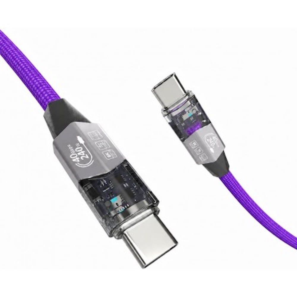 Магнитный игровой кабель KS-is USB4 USB-C M USB-C M LED, сиреневый, 40Gbps, 240W, 1.2м KS-958BP-1.2