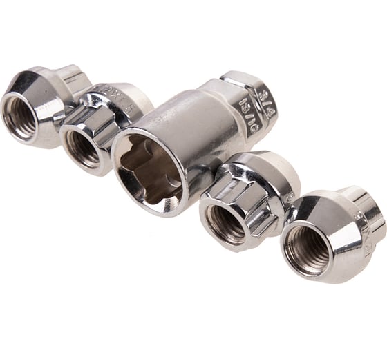 Изображение товара Гайки секретки M12x1.50, 21 мм, конус откр 5 луч 1 кл, хром 002, 4 шт SKYWAY S10702002