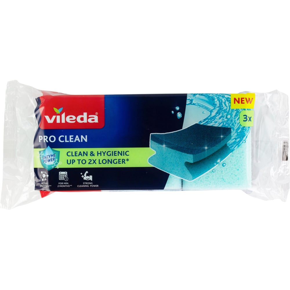 Губка с энзимами профилированная Vileda PRO CLEAN, 3 шт. 179246