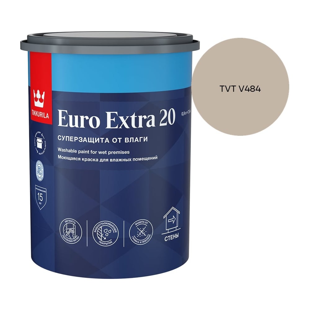Изображение товара Краска для влажных помещений Tikkurila EURO EXTRA 20 A п/мат 0,9л 700001105_TVT V484 Изображение товара Краска для влажных помещений Tikkurila EURO EXTRA 20 A п/мат 0,9л 700001105_TVT V484