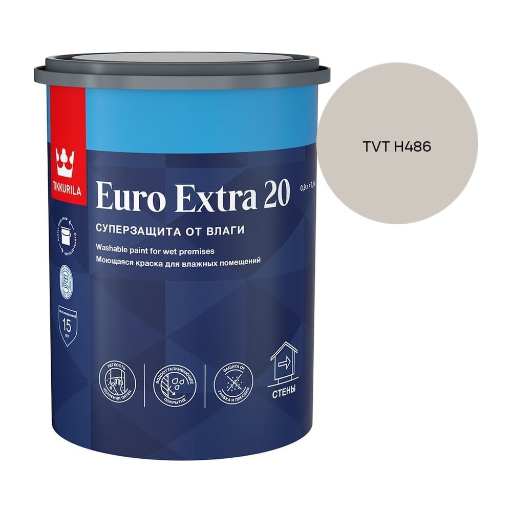 Изображение товара Краска для влажных помещений Tikkurila EURO EXTRA 20 A п/мат 0,9л 700001105_TVT H486