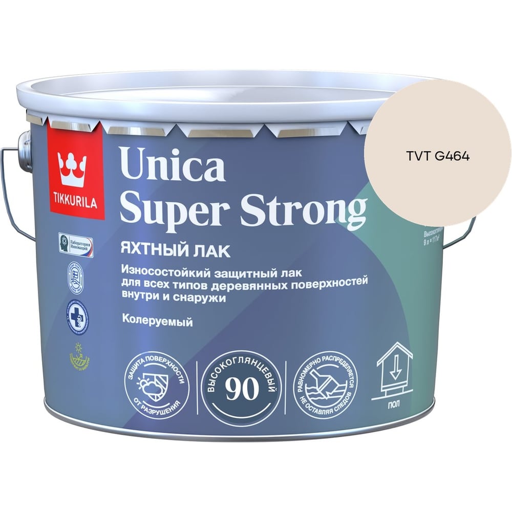 Изображение товара Лак универсальный Tikkurila UNICA SUPER STRONG EP высокоглянцевый 9л 700014010_TVT G464 Изображение товара Лак универсальный Tikkurila UNICA SUPER STRONG EP высокоглянцевый 9л 700014010_TVT G464