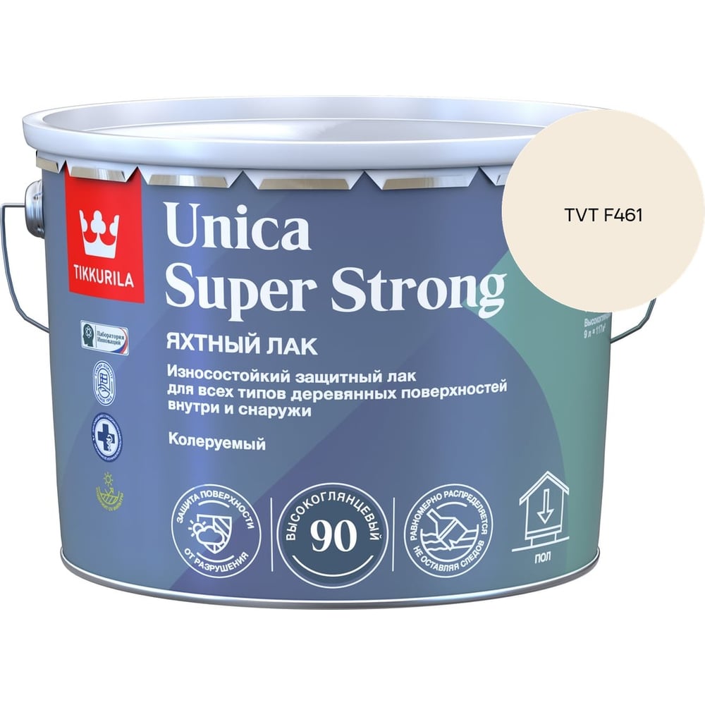 Изображение товара Лак универсальный Tikkurila UNICA SUPER STRONG EP высокоглянцевый 9л 700014010_TVT F461 Изображение товара Лак универсальный Tikkurila UNICA SUPER STRONG EP высокоглянцевый 9л 700014010_TVT F461