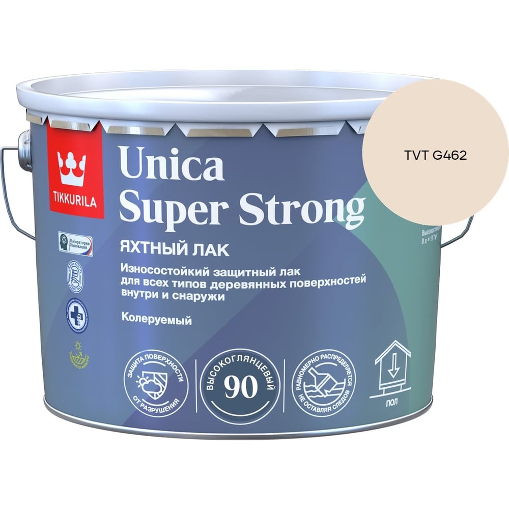 Изображение товара Лак универсальный Tikkurila UNICA SUPER STRONG EP высокоглянцевый 9л 700014010_TVT G462 Изображение товара Лак универсальный Tikkurila UNICA SUPER STRONG EP высокоглянцевый 9л 700014010_TVT G462