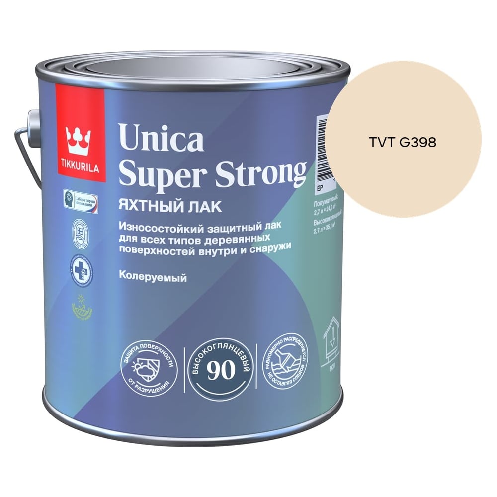 Изображение товара Лак универсальный Tikkurila UNICA SUPER STRONG EP высокоглянцевый 2,7л 700014009_TVT G398 Изображение товара Лак универсальный Tikkurila UNICA SUPER STRONG EP высокоглянцевый 2,7л 700014009_TVT G398