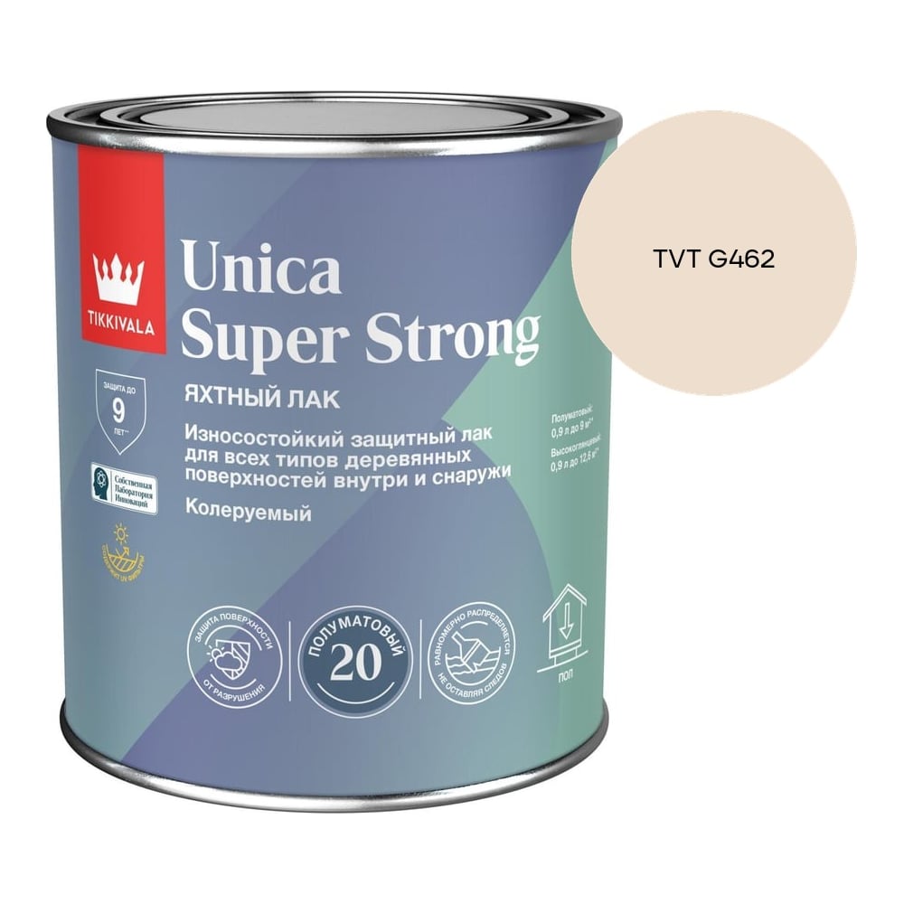 Изображение товара Лак универсальный Tikkurila UNICA SUPER STRONG EP полуматовый 0,9л 700014011_TVT G462 Изображение товара Лак универсальный Tikkurila UNICA SUPER STRONG EP полуматовый 0,9л 700014011_TVT G462