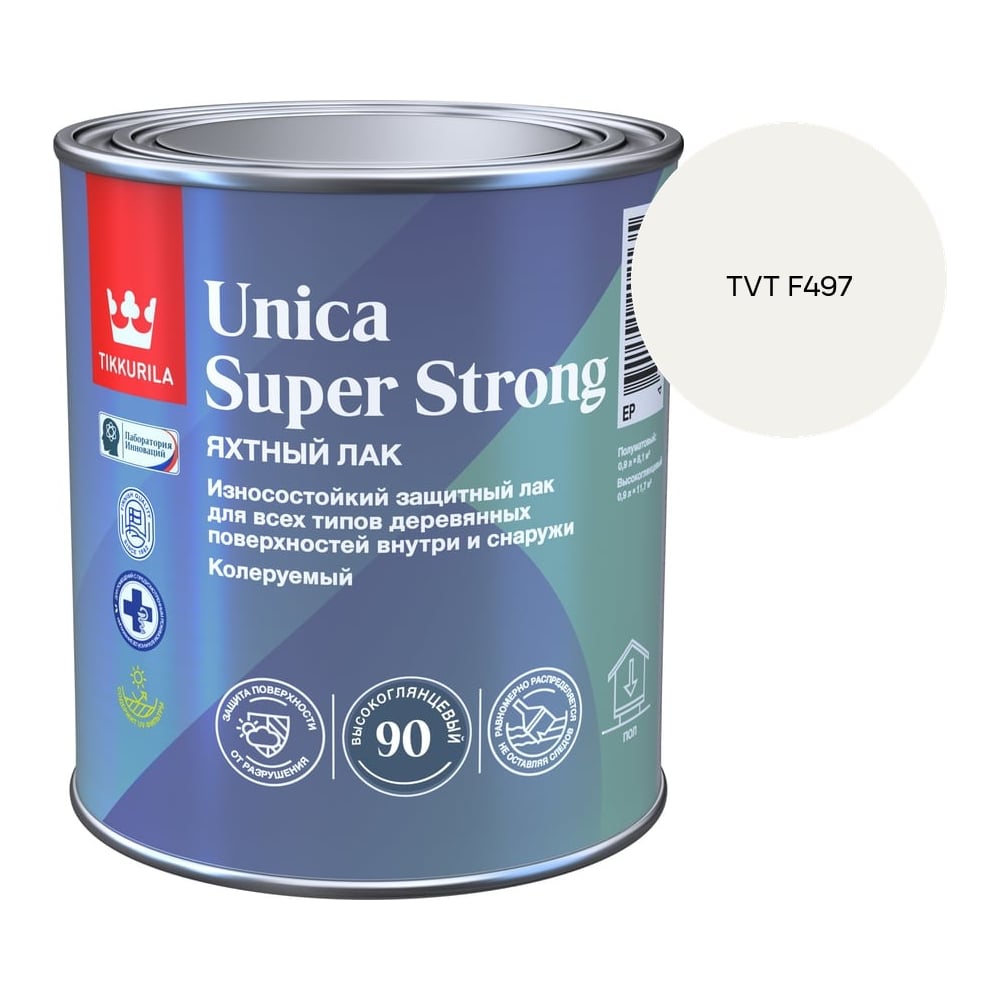 Изображение товара Лак универсальный Tikkurila UNICA SUPER STRONG EP высокоглянцевый 0,9л 700014008_TVT F497 Изображение товара Лак универсальный Tikkurila UNICA SUPER STRONG EP высокоглянцевый 0,9л 700014008_TVT F497