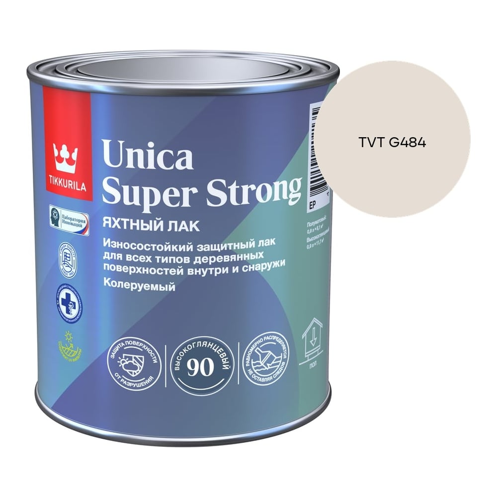 Изображение товара Лак универсальный Tikkurila UNICA SUPER STRONG EP высокоглянцевый 0,9л 700014008_TVT G484 Изображение товара Лак универсальный Tikkurila UNICA SUPER STRONG EP высокоглянцевый 0,9л 700014008_TVT G484