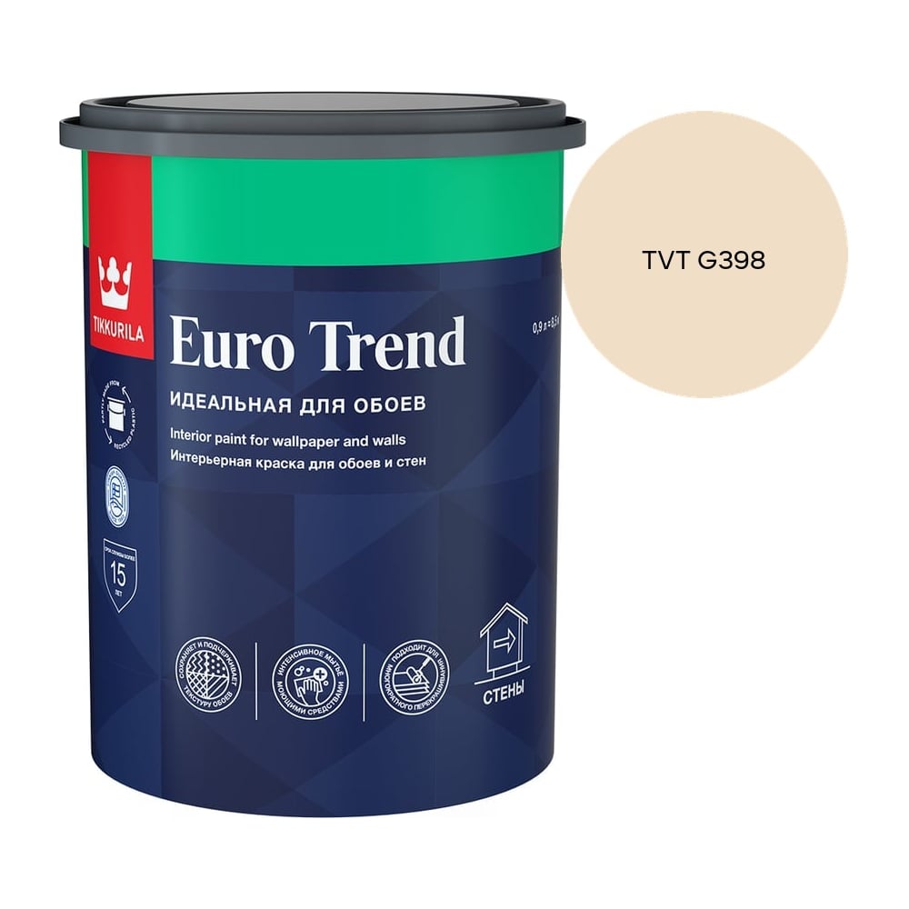 Изображение товара Краска для обоев и стен Tikkurila EURO TREND A мат 0,9л 700009616_TVT G398