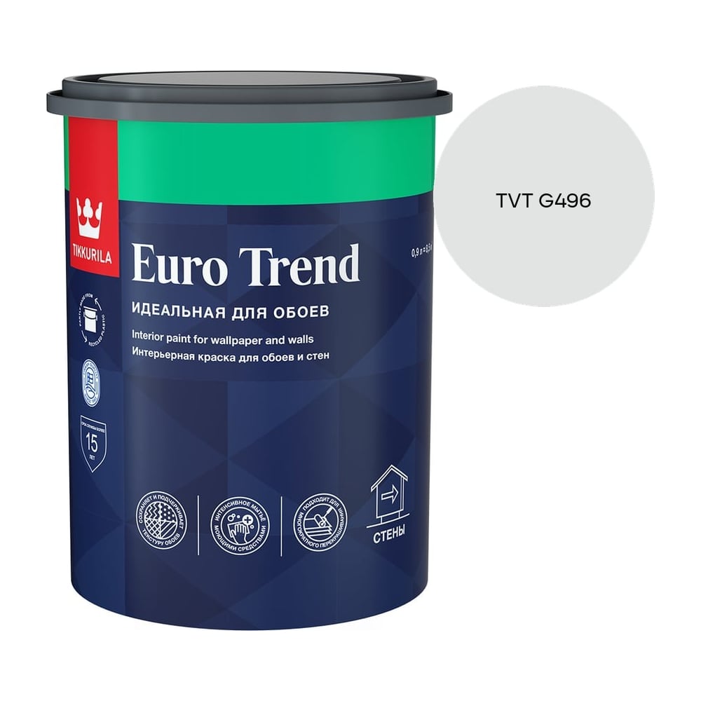 Изображение товара Краска для обоев и стен Tikkurila EURO TREND A мат 0,9л 700009616_TVT G496