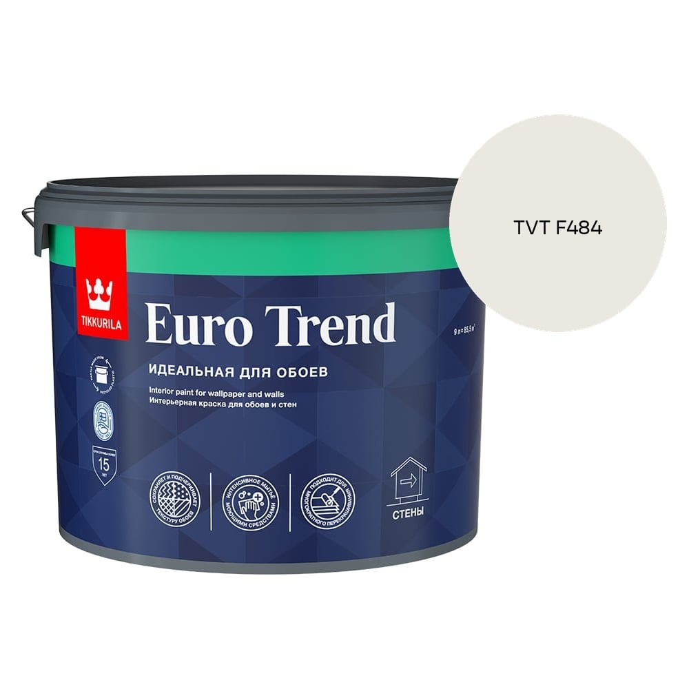 Изображение товара Краска для обоев и стен Tikkurila EURO TREND A мат 9л 700009620_TVT F484