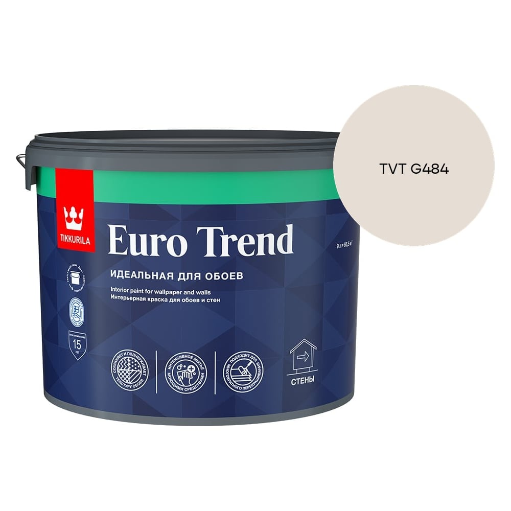 Краска для обоев и стен Tikkurila EURO TREND A мат 9л 700009620_TVT G484