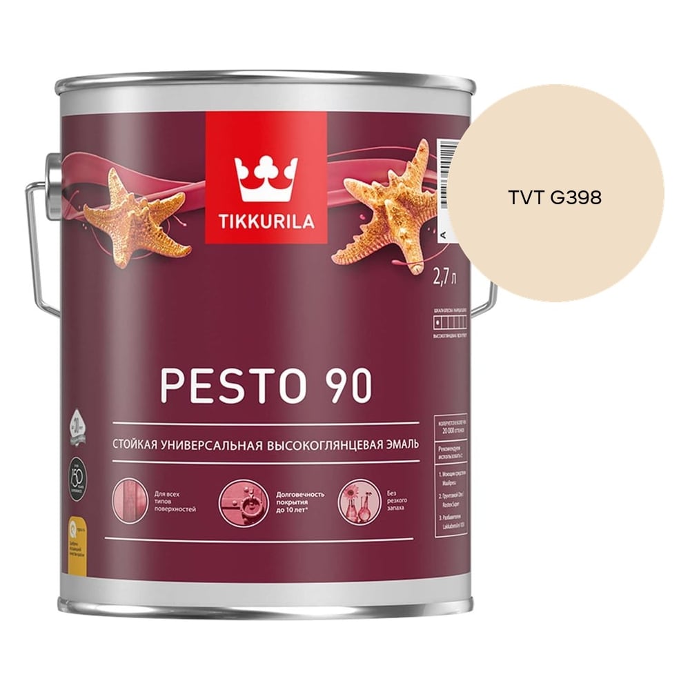 Изображение товара Эмаль Tikkurila PESTO 90 A в/гл 2,7л 700001077_TVT G398 Изображение товара Эмаль Tikkurila PESTO 90 A в/гл 2,7л 700001077_TVT G398