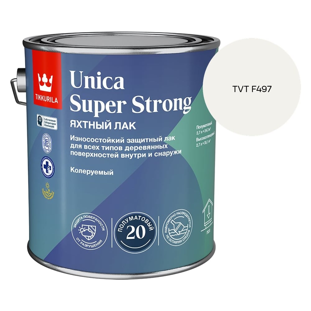 Изображение товара Лак универсальный Tikkurila UNICA SUPER STRONG EP п/мат 2,7л 700014012_TVT F497 Изображение товара Лак универсальный Tikkurila UNICA SUPER STRONG EP п/мат 2,7л 700014012_TVT F497