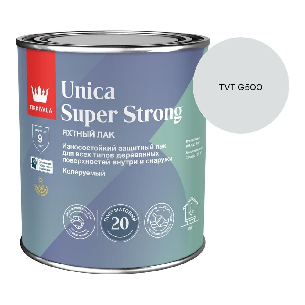 Изображение товара Лак универсальный Tikkurila UNICA SUPER STRONG EP п/мат 0,9л 700014011_TVT G500 Изображение товара Лак универсальный Tikkurila UNICA SUPER STRONG EP п/мат 0,9л 700014011_TVT G500