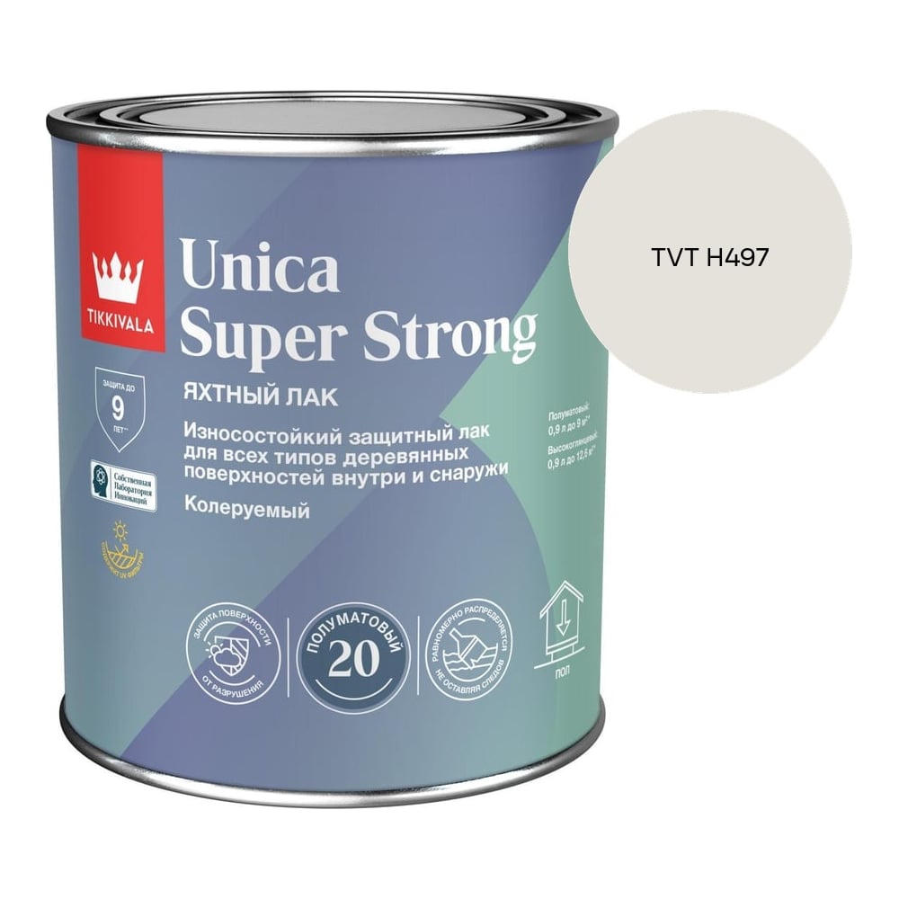 Изображение товара Лак универсальный Tikkurila UNICA SUPER STRONG EP п/мат 0,9л 700014011_TVT H497 Изображение товара Лак универсальный Tikkurila UNICA SUPER STRONG EP п/мат 0,9л 700014011_TVT H497