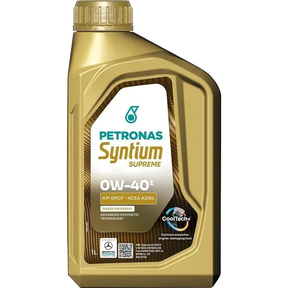 Изображение товара Масло моторное PETRONAS SYNTIUM SUPREME E 0W-40, синтетическое, 1 л, API SP/CF, ACEA A3/B4, VW 502.00/505.00, MB Approval 229.5, BMW LL-01 71227E18EU Изображение товара Масло моторное PETRONAS SYNTIUM SUPREME E 0W-40, синтетическое, 1 л, API SP/CF, ACEA A3/B4, VW 502.00/505.00, MB Approval 229.5, BMW LL-01 71227E18EU