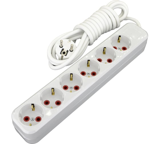 Изображение товара Удлинитель AY-KA 6-местная, с заземлением, 5м. кабель 3x1 мм 7760005