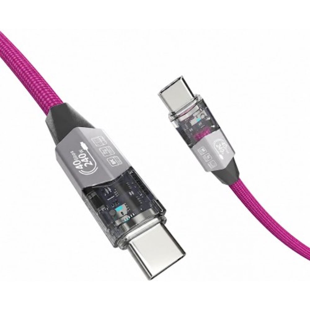Кабель игровой KS-is USB4 USB-C M USB-C M LED, розовый, 40Gbps, 240W, 1.2м KS-958AP-1.2