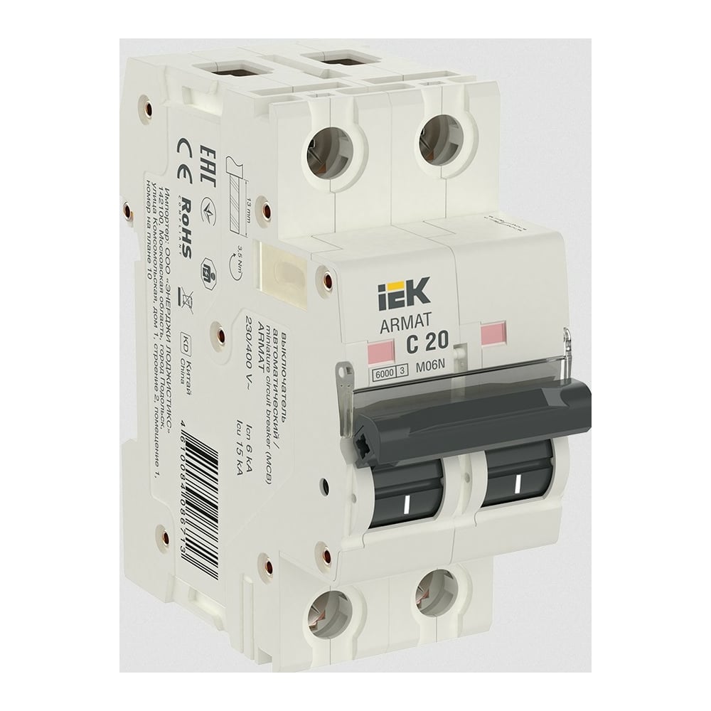 Изображение товара Автоматический выключатель IEK M06N 2P C 20А для защиты электросетей