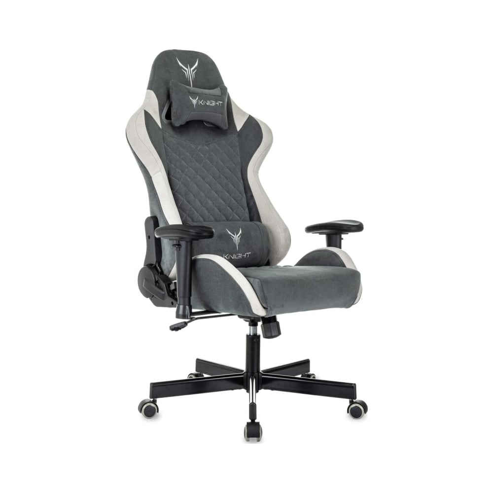 Кресло игровое Бюрократ Knight Regal Fabric светло-серое/серое, искусственная замша, металлическая крестовина 2078990