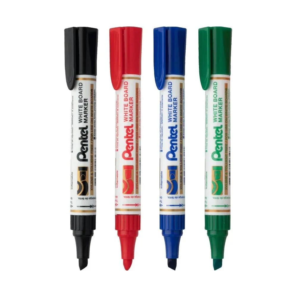 Набор маркеров для белой доски Pentel Chisel Point 4 цвета, скошенный наконечник MW46-4 784423