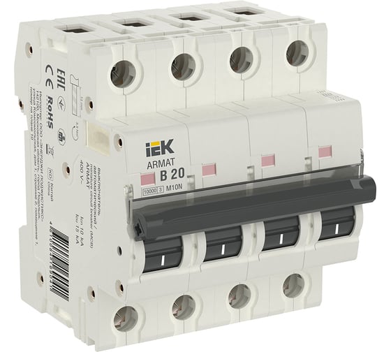 Изображение товара Автоматический выключатель IEK M10N 4P B 20А AR-M10N-4-B020