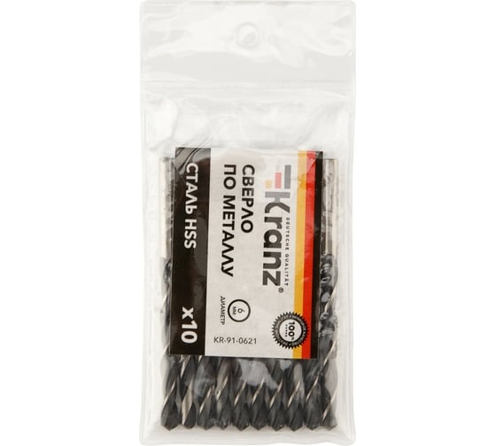 Изображение товара Сверло по металлу (10 шт; 6x93x57 мм; HSS) KRANZ KR-91-0621
