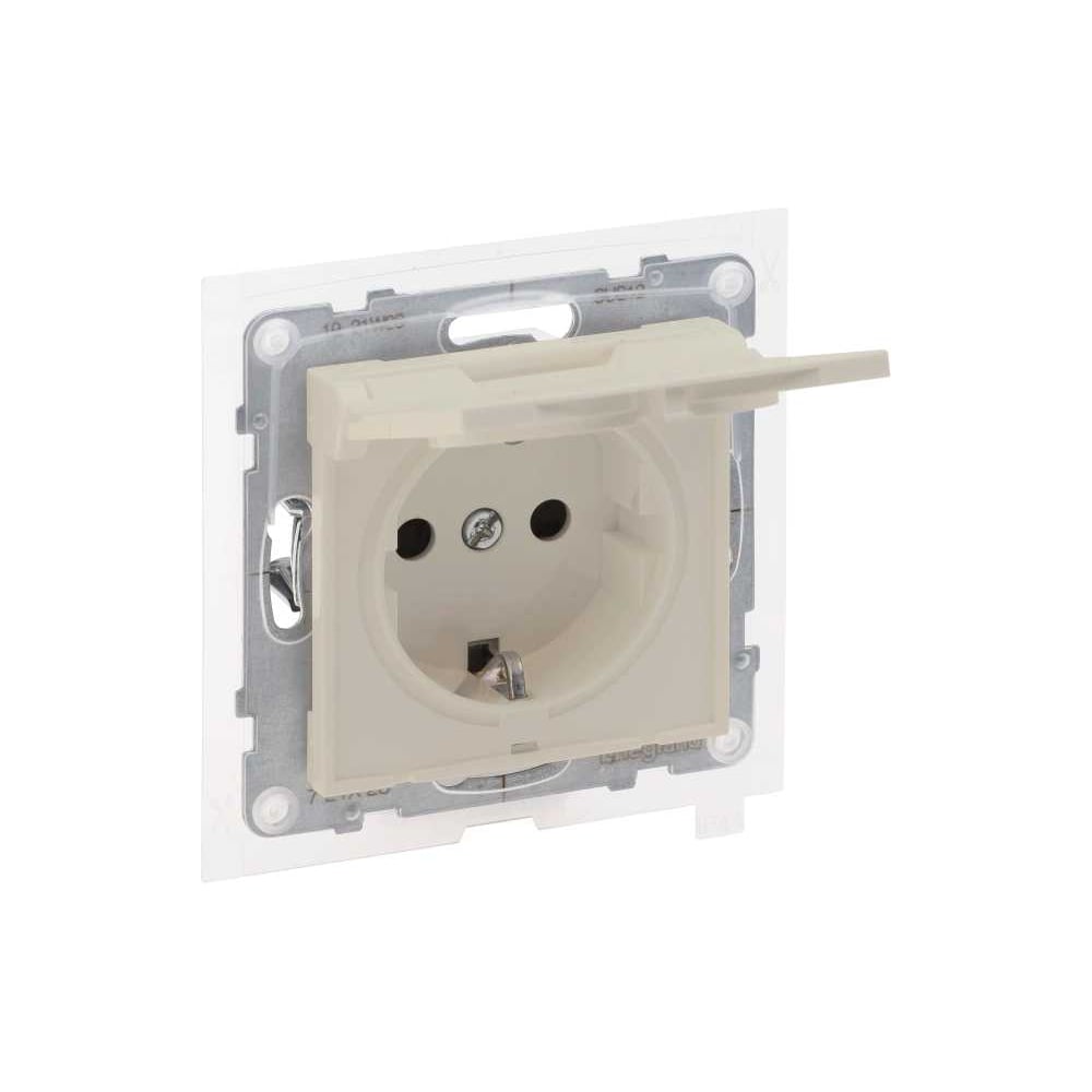 Розетка Legrand SUNO 2К+З, с защитными шторками и крышкой, автоматические клеммы, IP44, слоновая кость 721223