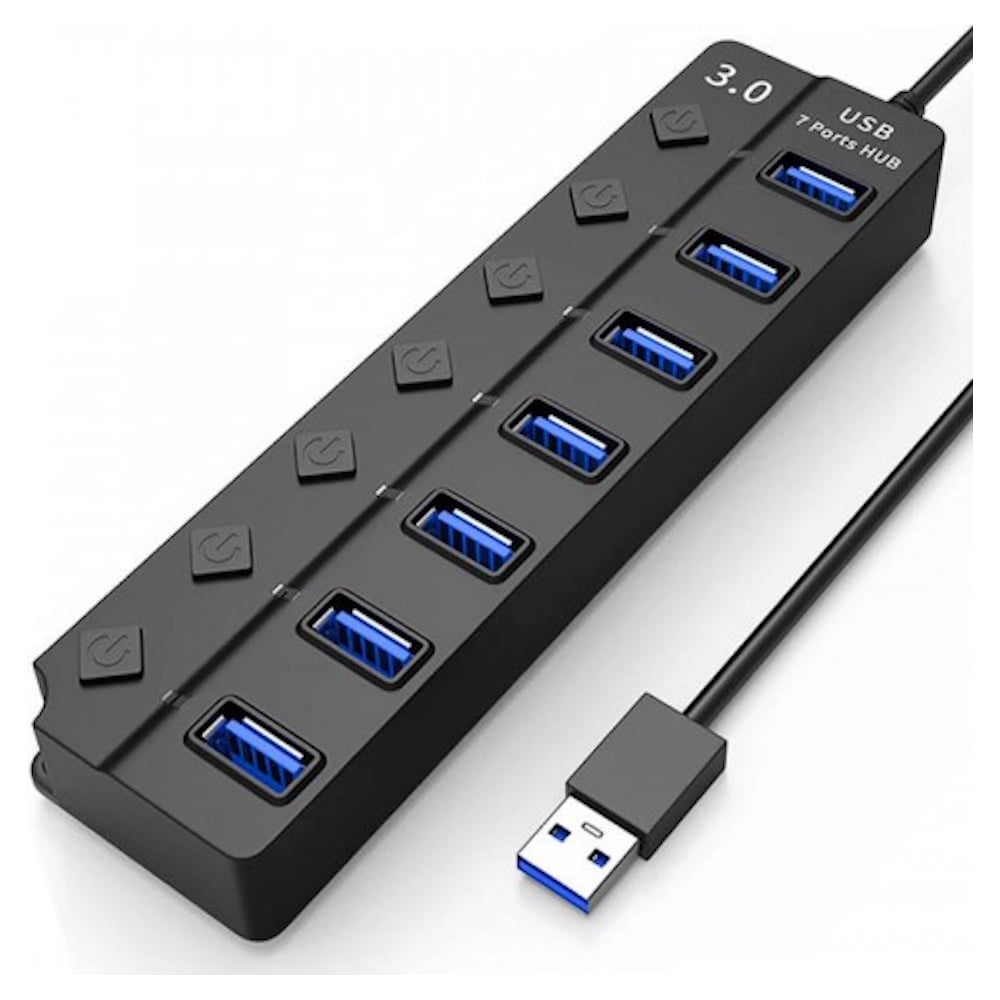 USB хаб KS-is 7xUSB 3.0 F в USB 3.0 Type A M () с блоком питания, выключатели KS-569B