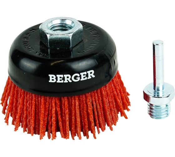 Изображение товара Кордщётка чашеобразная 75 мм, абразивный нейлон 1.2 мм, P80, М14, адаптер на 6 мм Berger BG BG1746