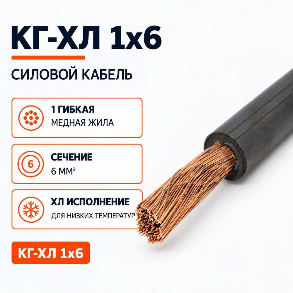 Изображение товара Кабель СПЕЦ КГ-ХЛ 1x6 мм2, ГОСТ, 15 метров СПЕЦ-КГ-ХЛ 1X6-15