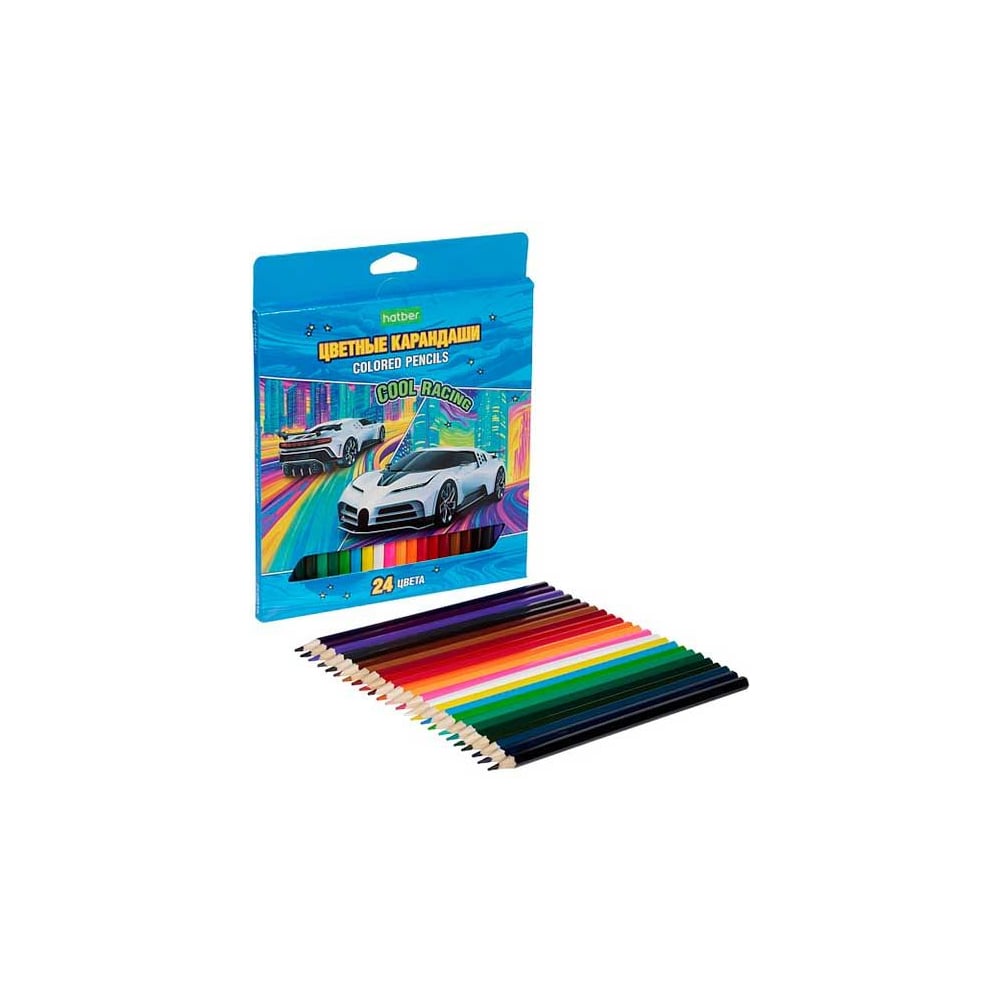 Изображение товара Карандаши цветные HATBER ECO COOL RACING 24 цвета, заточенные, в картонной коробке 090020